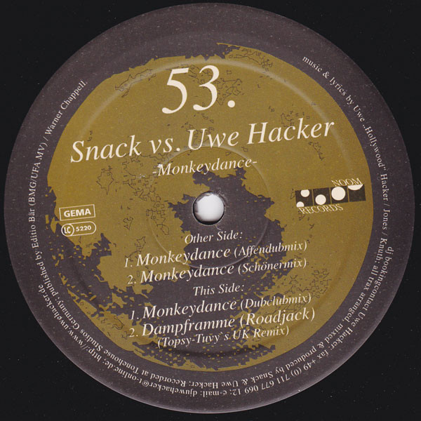 Snack vs. Uwe Hacker - Monkeydance | Noom Records (NOOM 053-6)