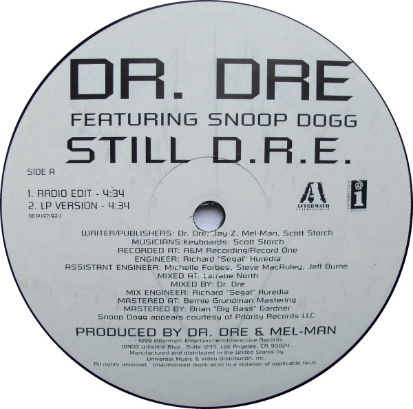 Dr. Dre Featuring Snoop Dogg - Still D.R.E. | Aftermath Entertainment (069497192-1) - 4