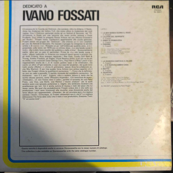 Ivano Fossati - Dedicato A | RCA (NL 33317) - 2
