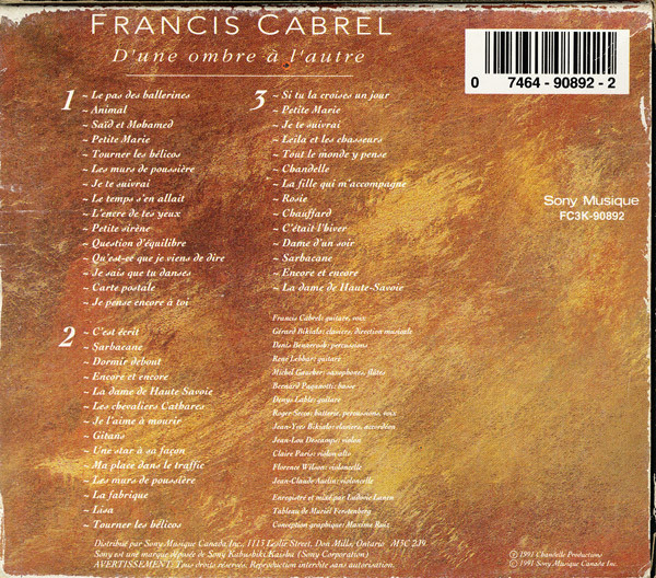 Francis Cabrel - D'Une Ombre À L'Autre (3CD - Boxset) [CD] | Sony Musique (FC3K 90892) - 2