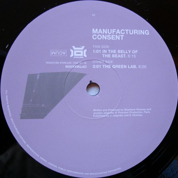 Manufacturing Consent - In The Belly Of The Beast / The Green Lab | Optimus Records (OPTMAXI006)