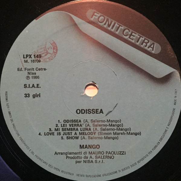 Mango - Odissea | Fonit Cetra (LPX 149) - 2