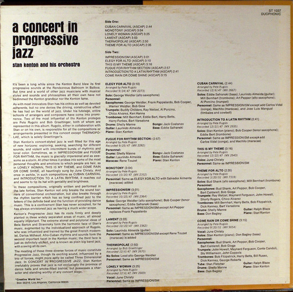 Stan Kenton And His Orchestra - A Concert In Progressive Jazz | Creative World (ST 1037) - 2