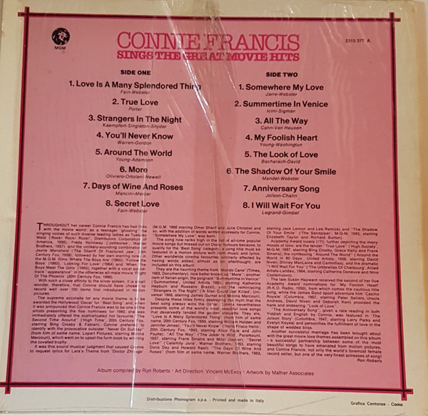 Connie Francis - Sings The Great Movie Hits | MGM Records (2315377A) - 2