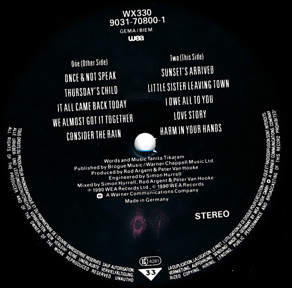 Tanita Tikaram - The Sweet Keeper | WEA (WX330) - 2 Tanita Tikaram - The Sweet Keeper | WEA (WX330) - 2