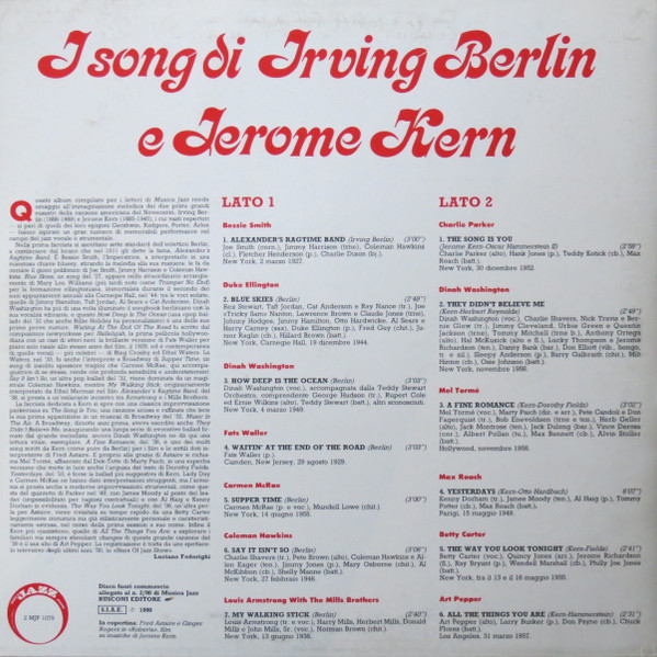 Various - I Song Di Irving Berlin E Jerome Kern | Musica Jazz (2MJP 1079)