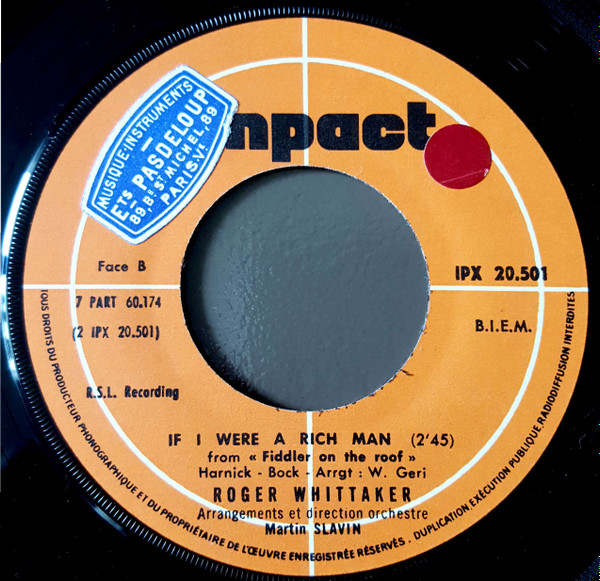 Roger Whittaker - Mexican Whistler / If I Were A Rich Man | Impact (IPX 20.501) - 3