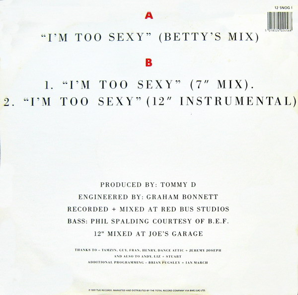 Right Said Fred - I'm Too Sexy | Tug Records (12 SNOG 1) - 2