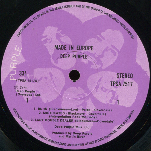 Deep Purple - Made In Europe | Purple Records (TPSA 7517) - 4