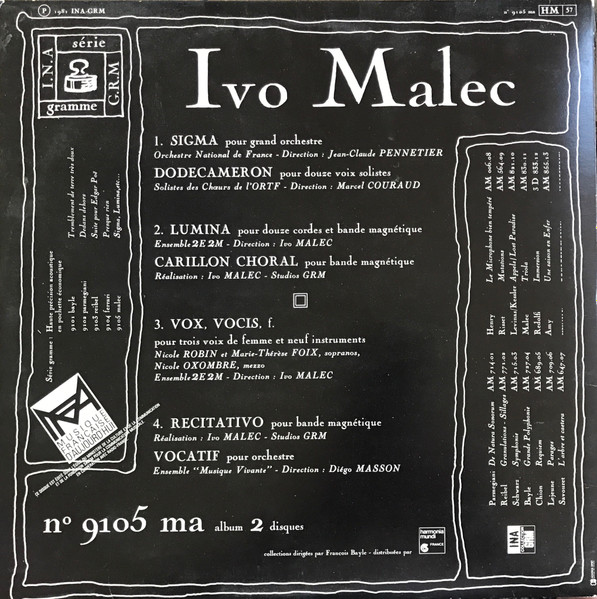 Ivo Malec - Sigma, Lumina, Etc... | INA-GRM (n° 9105 ma) - 2 Ivo Malec - Sigma, Lumina, Etc... | INA-GRM (n° 9105 ma) - 2