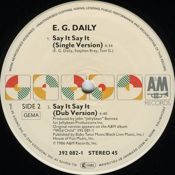 E.G. Daily - Say It, Say It (Extended Version) | A&M Records (392 082-1) - 4