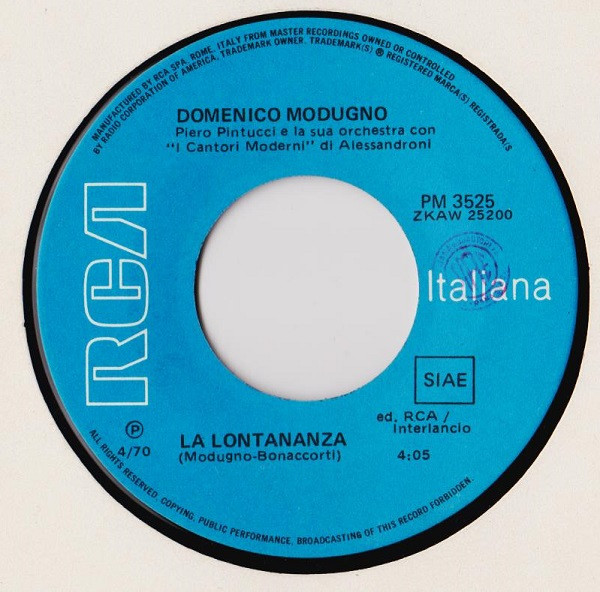 Domenico Modugno - La Lontananza / Ti Amo, Amo Te | RCA Italiana (PM 3525) - 3
