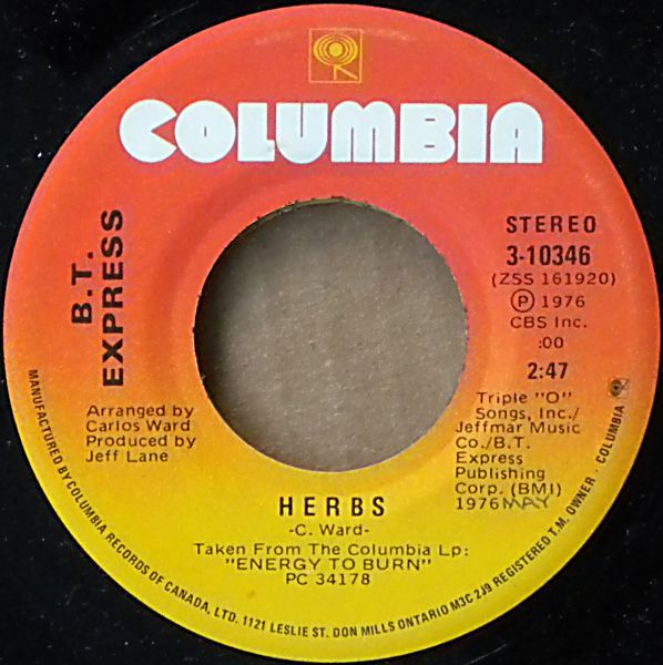 B.T. Express - Can't Stop Groovin' Now, Wanna Do It Some More / Herbs | Columbia (3-10346) - 2 B.T. Express - Can't Stop Groovin' Now, Wanna Do It Some More / Herbs | Columbia (3-10346) - 2