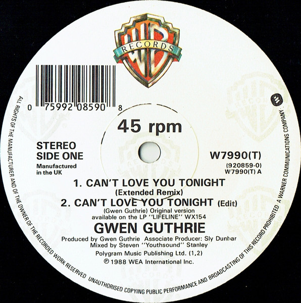 Gwen Guthrie - Can't Love You Tonight | Warner Bros. Records (W7990T) - 3
