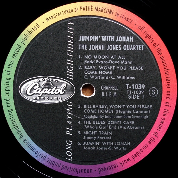 The Jonah Jones Quartet - Jumpin' With Jonah | Capitol Records (T-1039) - 3