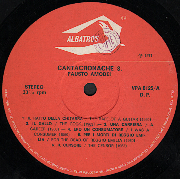 Fausto Amodei - Cantacronache 3 | Albatros (VPA 8125) - 3