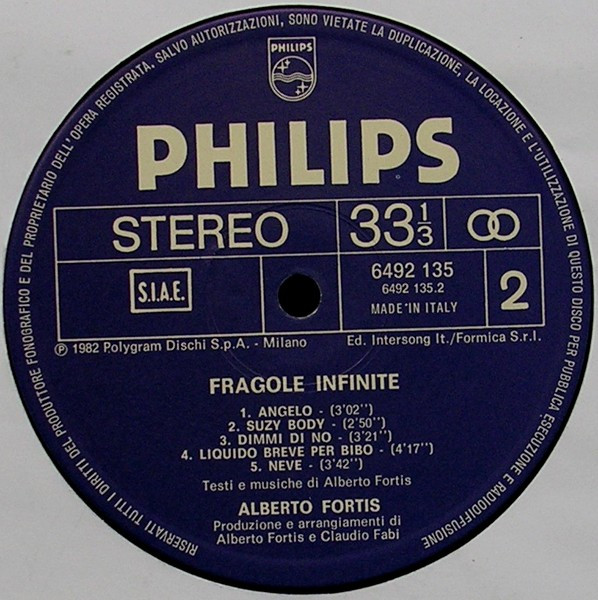 Alberto Fortis - Fragole Infinite | Philips (6492 135) - 2