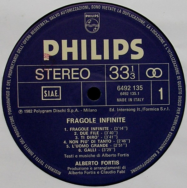 Alberto Fortis - Fragole Infinite | Philips (6492 135) - main