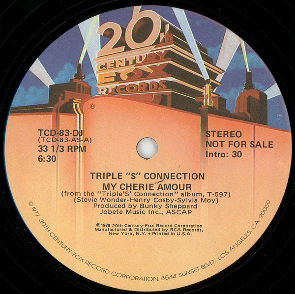 Triple S Connection - My Cherie Amour | 20th Century Fox Records (TCD-83-DJ)