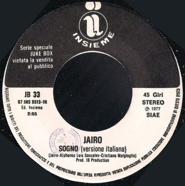 Gerry Bribosia / Jairo - Dracula Disco / Sogno | Insieme (JB 33) - 2