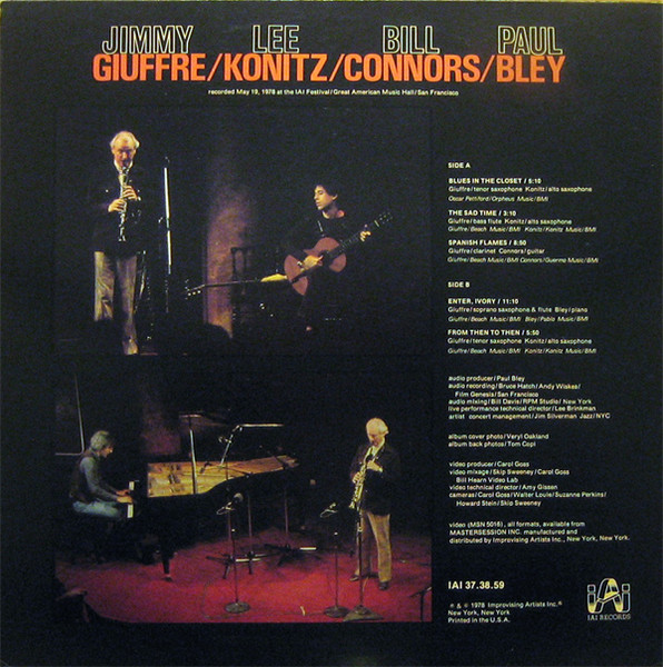 Jimmy Giuffre / Lee Konitz / Bill Connors / Paul Bley - IAI Festival | Improvising Artists Inc. (IAI 37.38.59) - main
