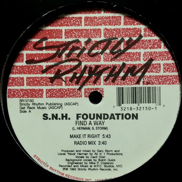 S.N.H. Foundation - Find A Way | Strictly Rhythm (SR12150)