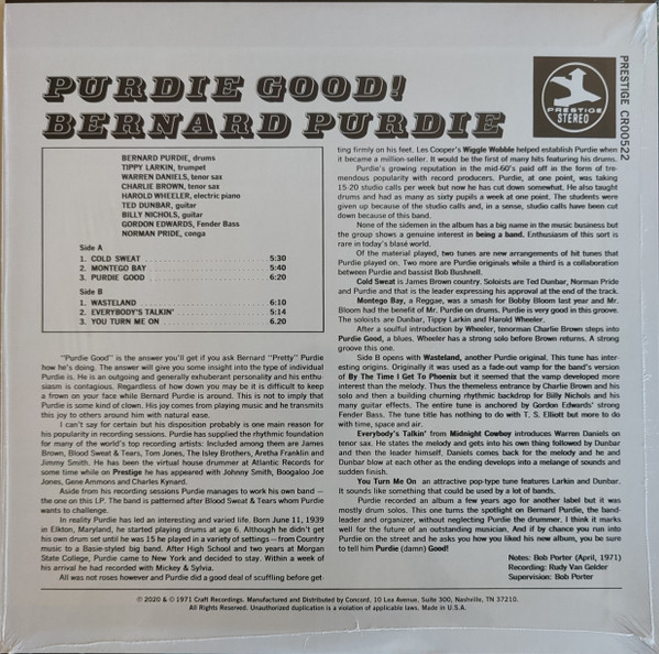 Bernard Purdie - Purdie Good! | Prestige (CR00522) - 2