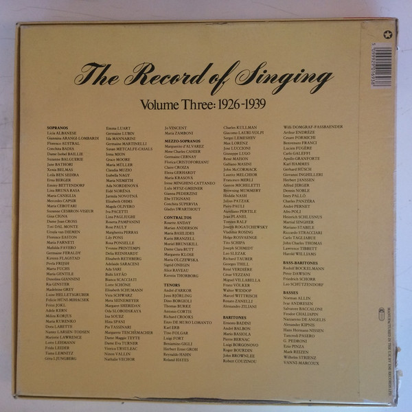 Various - The Record Of Singing Volume Three: 1926-1939 | His Master's Voice (EX-2901693) - 2