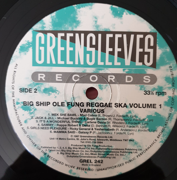Various - Big Ship Ole Fung Reggae Ska Volume One | Greensleeves Records (GREL 242) - 4