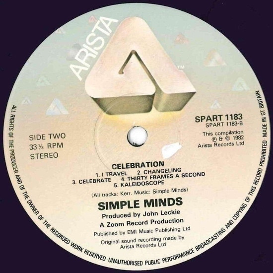 Simple Minds - Celebration | Arista (SPART 1183) - 4