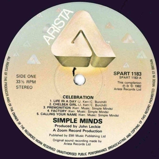 Simple Minds - Celebration | Arista (SPART 1183) - 3