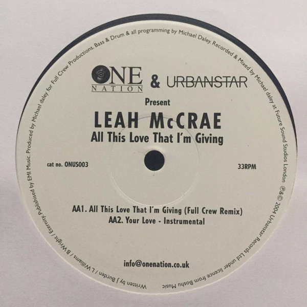 Leah McCrae - Your Love / All This Love That I'm Giving | Urbanstar (ONUS003)