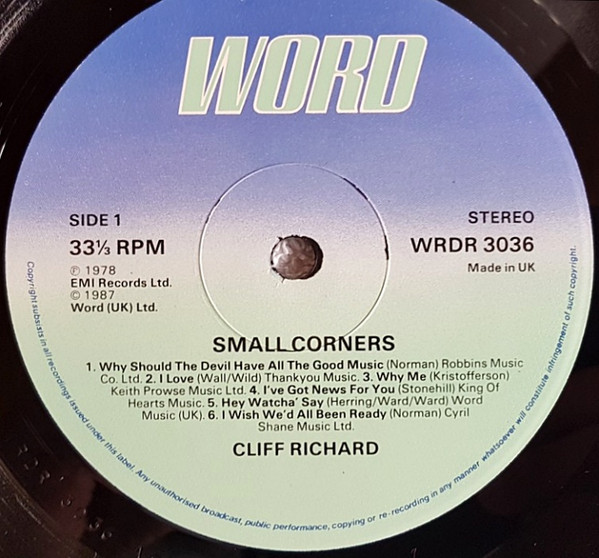 Cliff Richard - Small Corners | Word (Uk) Ltd. (WRD R 3036) - 3