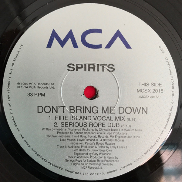 Spirits - Don't Bring Me Down | MCA Records (MCSX 2018) - 3