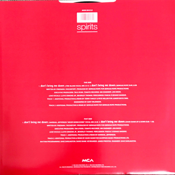 Spirits - Don't Bring Me Down | MCA Records (MCSX 2018) - 2