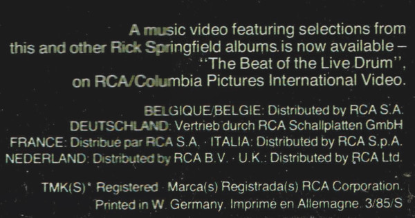 Rick Springfield - Tao | RCA (PL 85370) - 8