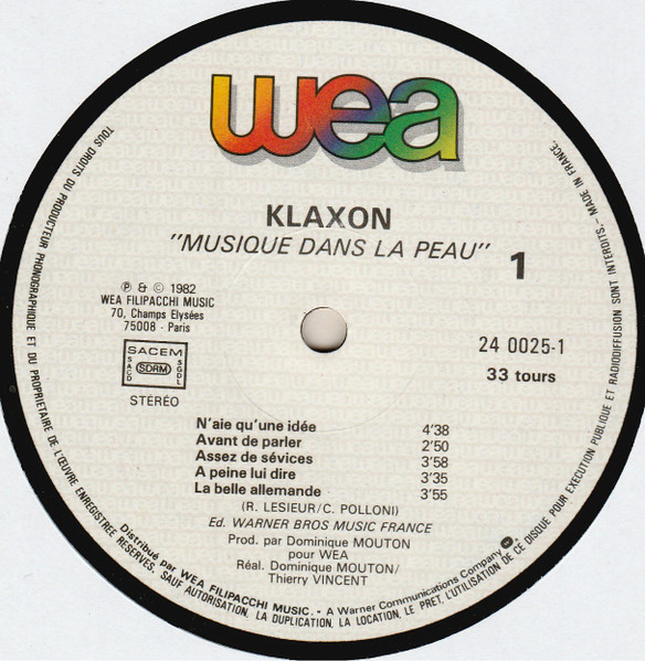 Klaxon - Musique Dans La Peau | WEA (24 0025-1) - 4
