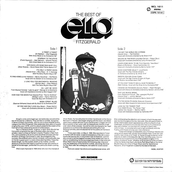 Ella Fitzgerald - The Best Of Ella Fitzgerald | MCA Records (MCL 1611) - 2 Ella Fitzgerald - The Best Of Ella Fitzgerald | MCA Records (MCL 1611) - 2