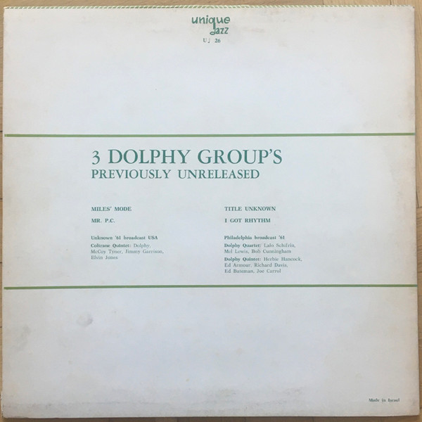 Eric Dolphy - 3 Dolphy Group's – Previously Unreleased | Unique Jazz (U♩ 26) - 2 Eric Dolphy - 3 Dolphy Group's – Previously Unreleased | Unique Jazz (U♩ 26) - 2