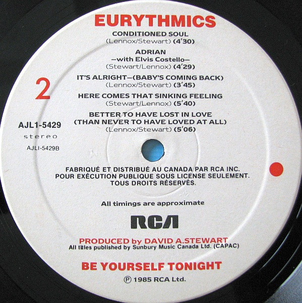 Eurythmics - Be Yourself Tonight | RCA (AJL1-5429) - 4