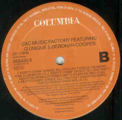 C + C Music Factory Featuring Q-Unique And Deborah Cooper - Keep It Comin' (Dance Till You Can't Dance No More!) | Columbia (658430 6) - 3