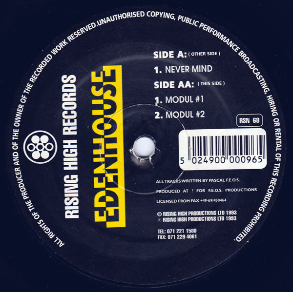 Edenhouse - Never Mind / Modul #1 & #2 | Rising High Records (RSN 68)