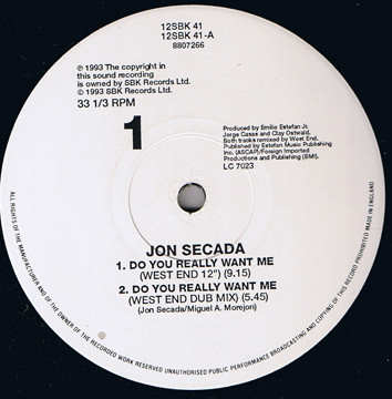 Jon Secada - Do You Really Want Me (Todd Terry & West End Mixes) | SBK Records (12SBK 41)