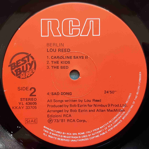Lou Reed - Berlin | RCA (YL 43605) - 3 Lou Reed - Berlin | RCA (YL 43605) - 3