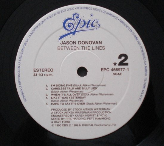 Jason Donovan - Between The Lines | Epic (EPC 466 977-1) - 4