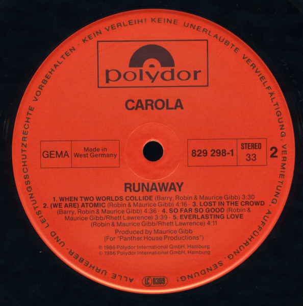 Carola - Runaway | Polydor (829 298-1) - 4