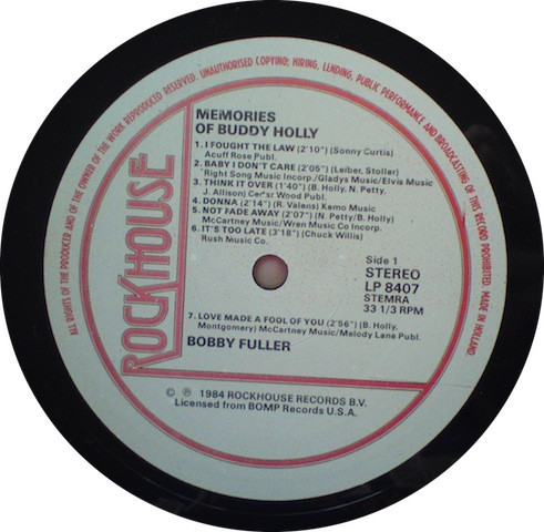 Bobby Fuller - Memories Of Buddy Holly | Rockhouse (LP 8407) - 3