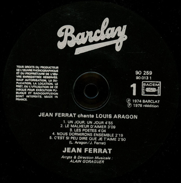 Jean Ferrat - Ferrat Chante Aragon | Barclay (90 259) - 3 Jean Ferrat - Ferrat Chante Aragon | Barclay (90 259) - 3
