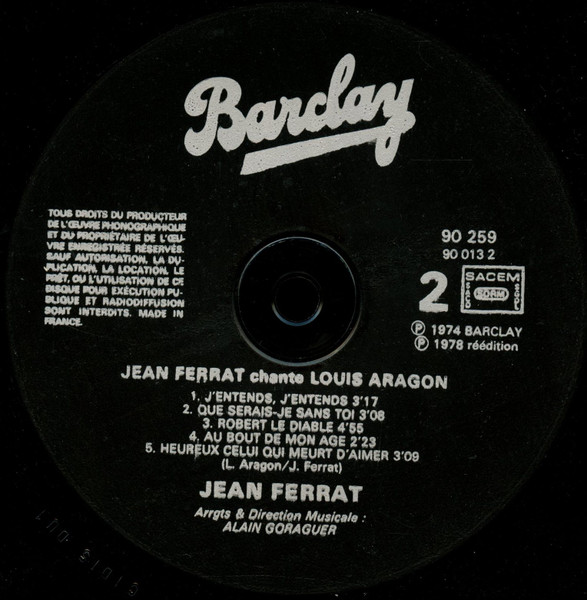 Jean Ferrat - Ferrat Chante Aragon | Barclay (90 259) - 4 Jean Ferrat - Ferrat Chante Aragon | Barclay (90 259) - 4