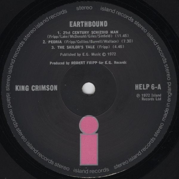King Crimson - Earthbound | Island Records (HELP 6) - 3